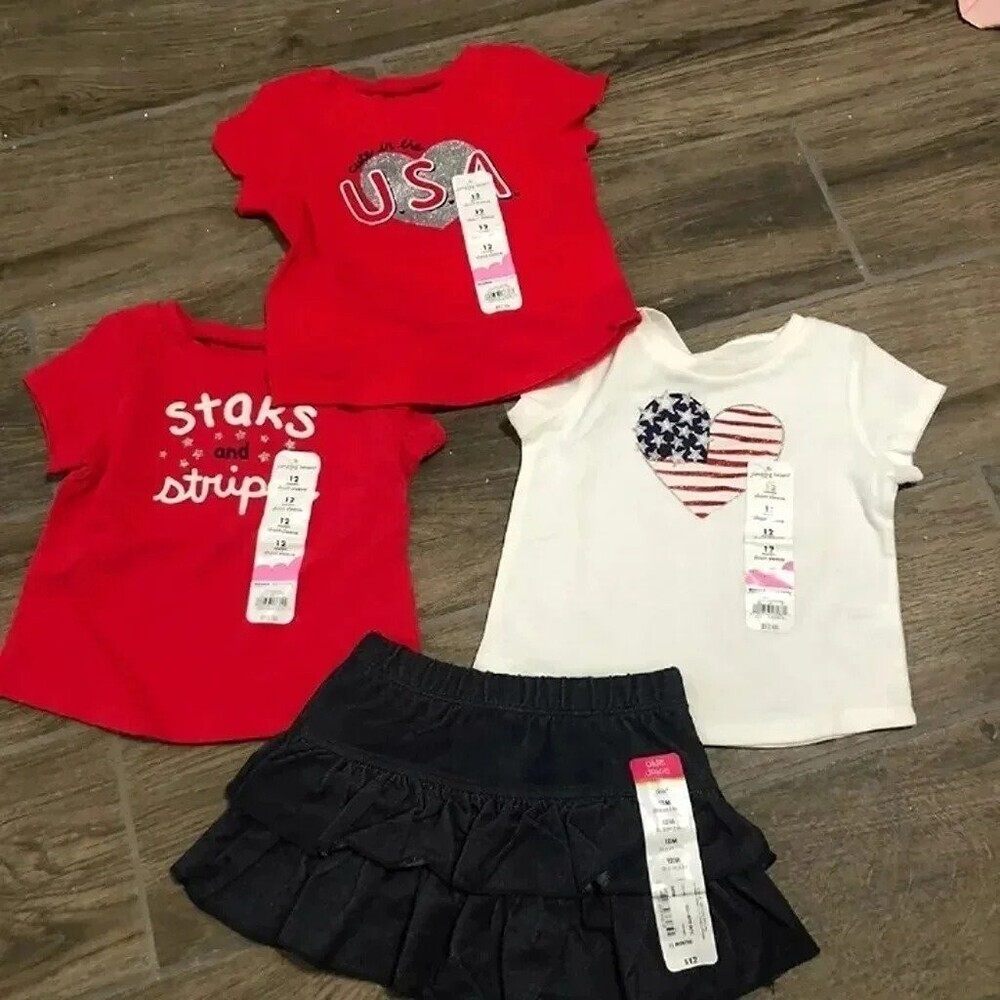 NWT 12M jumping beans bundle knit tees tops knit ruffle skirt patriotic july 4th
